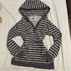 Obey Propaganda Striped Hooded Pullover Sweatshirt - Gray & Light Pink